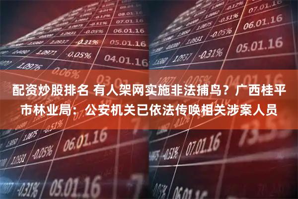 配资炒股排名 有人架网实施非法捕鸟？广西桂平市林业局：公安机关已依法传唤相关涉案人员